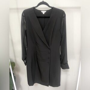 Nanette Lepore Black Blazer Wrap Dress with Sheer Sleeves Size 6